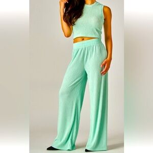 Mint Green Women's Ribbed Jumpsuit